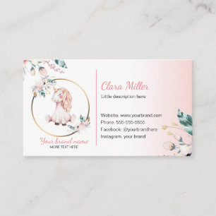 Unicorn boho business card watercolor teal pink