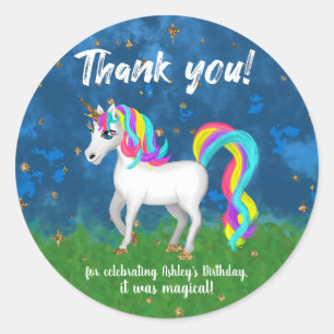 Unicorn Bold Bright Colours Thank You Birthday Classic Round Sticker