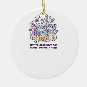Unicorn Boogie Night Bold Typography Graphic Tee D Ceramic Tree Decoration