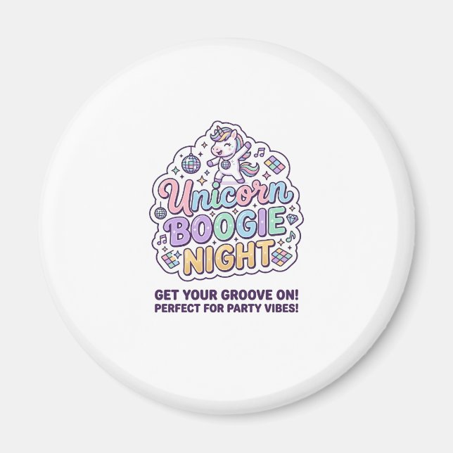 Unicorn Boogie Night Bold Typography Graphic Tee D Magnet (Front)