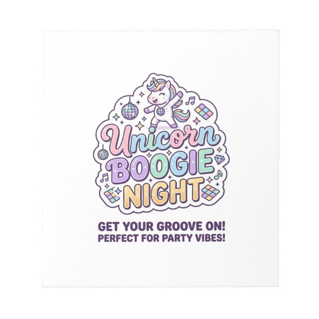 Unicorn Boogie Night Bold Typography Graphic Tee D Notepad (Front)