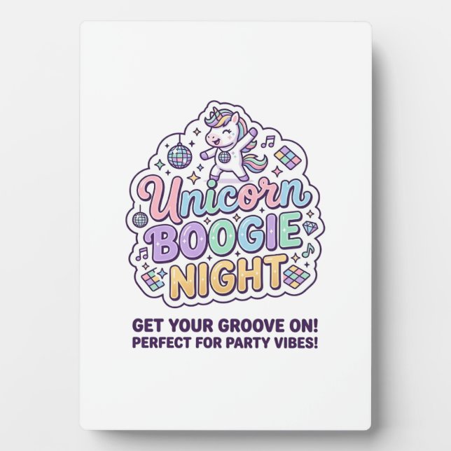 Unicorn Boogie Night Bold Typography Graphic Tee D Plaque (Front)