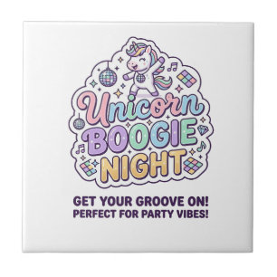 Unicorn Boogie Night Bold Typography Graphic Tee D Tile