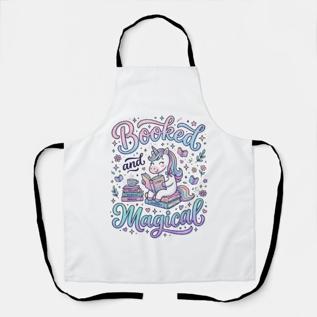 Unicorn Booked and Magical Gift Idea Typography De Apron (Front)