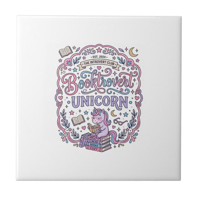 Unicorn Booktrovert Unicorn Playful Cute Gift Desi Tile (Front)