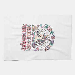 Unicorn Born to Party Built for Unicorns Retro Sty Tea Towel