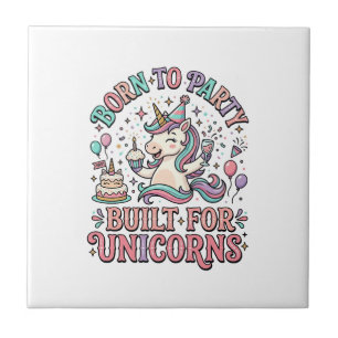 Unicorn Born to Party Built for Unicorns Retro Sty Tile