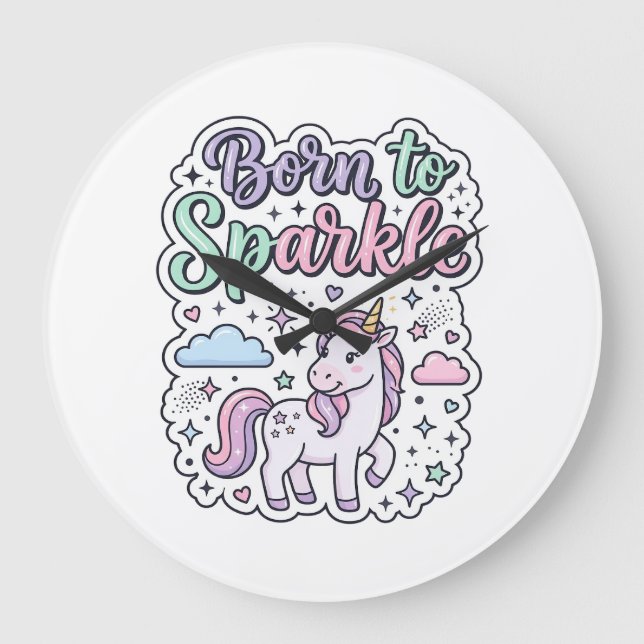 Unicorn Born to Sparkle Graphic Design Merch Desig Large Clock (Front)