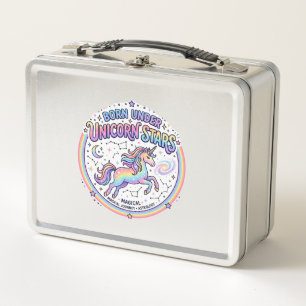 Unicorn Born Under Unicorn Stars Funny Print on De Metal Lunch Box
