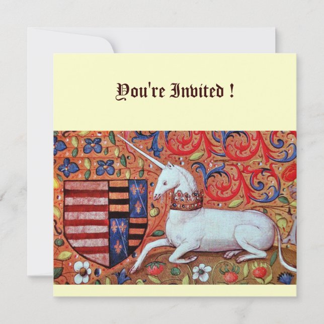 UNICORN ,brown blue white red silver Invitation (Front)