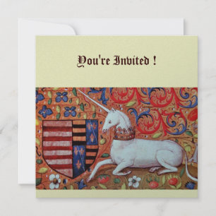 UNICORN ,brown blue white red silver Invitation