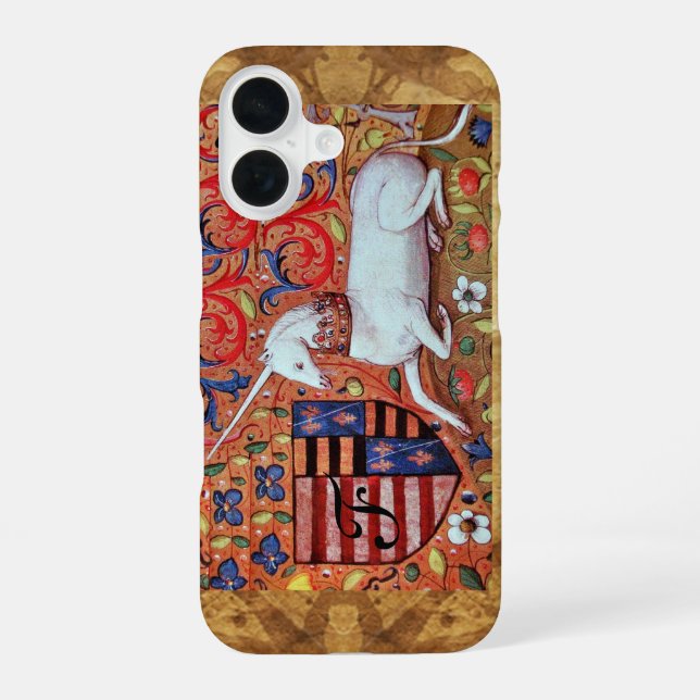 UNICORN Brown Parchment Monogram iPhone 16 Case (Back)