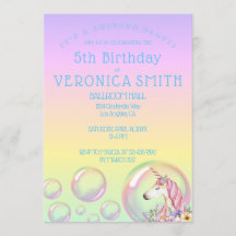 Unicorn Bubble Birthday Party Invitation