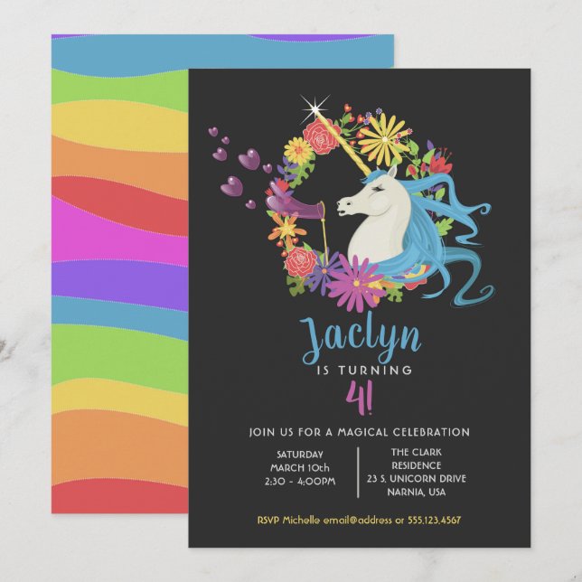 Unicorn Bubbles Birthday Party Invitation (Front/Back)