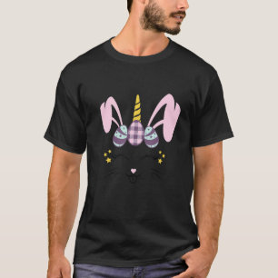 Unicorn Bunny Face Eggs Plaid Happy Easter Women G T-Shirt