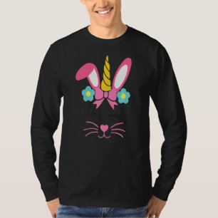 Unicorn Bunny Face Flowers Happy Easter Day Women T-Shirt
