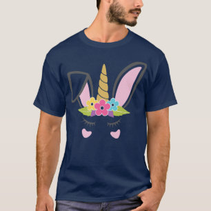 Unicorn Bunny Face Flowers Happy Easter Day Women T-Shirt