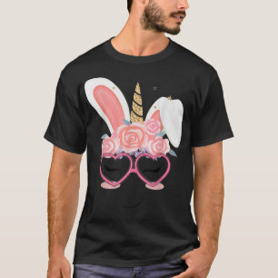 Unicorn Bunny Heart Glasses Easter Day Kids Girls T-Shirt