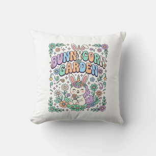 Unicorn Bunnycorn Garden Kawaii Typography Design_ Cushion
