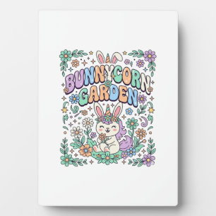 Unicorn Bunnycorn Garden Kawaii Typography Design_ Plaque