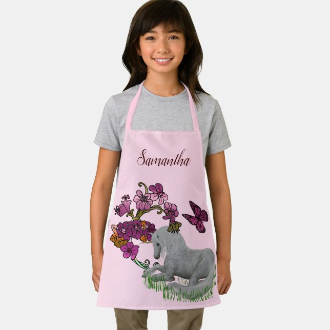 Unicorn Butterflies And Flowers Personalised Apron (Insitu)