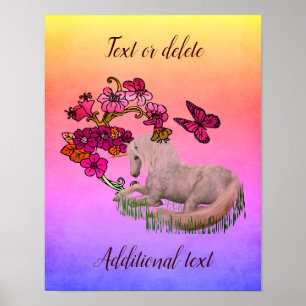 Unicorn Butterflies And Flowers Personalised   Poster
