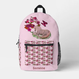 Unicorn Butterflies And Flowers Personalised Printed Backpack