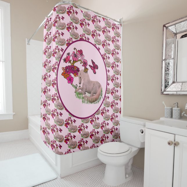 Unicorn Butterflies And Flowers Shower Curtain (In Situ)