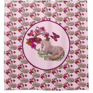 Unicorn Butterflies And Flowers Shower Curtain