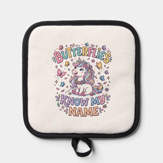 Unicorn Butterflies Know My Name Charming POD Artw Pot Holder (Front)