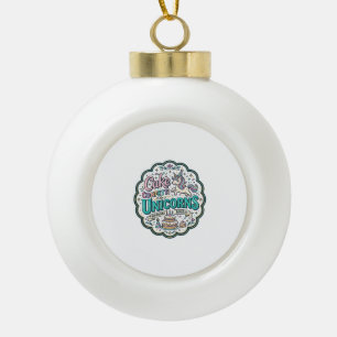 Unicorn Cake Confetti Unicorns POD Ready POD Artwo Ceramic Ball Christmas Ornament