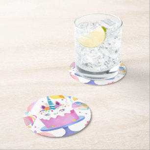 Unicorn Cake Round Paper Coaster