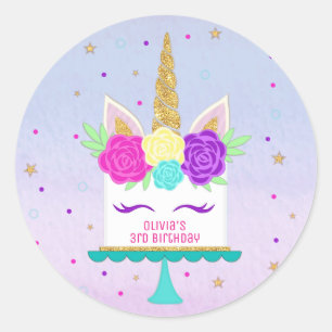 Unicorn Cake Stickers Pink Purple Gold