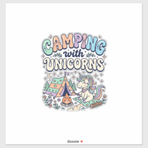 Unicorn Camping with Unicorns Kawaii Sticker and S