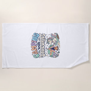 Unicorn Camping with Unicorns Kawaii Sticker and S Beach Towel