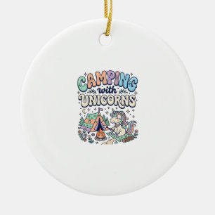 Unicorn Camping with Unicorns Kawaii Sticker and S Ceramic Tree Decoration