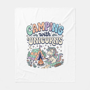 Unicorn Camping with Unicorns Kawaii Sticker and S Fleece Blanket
