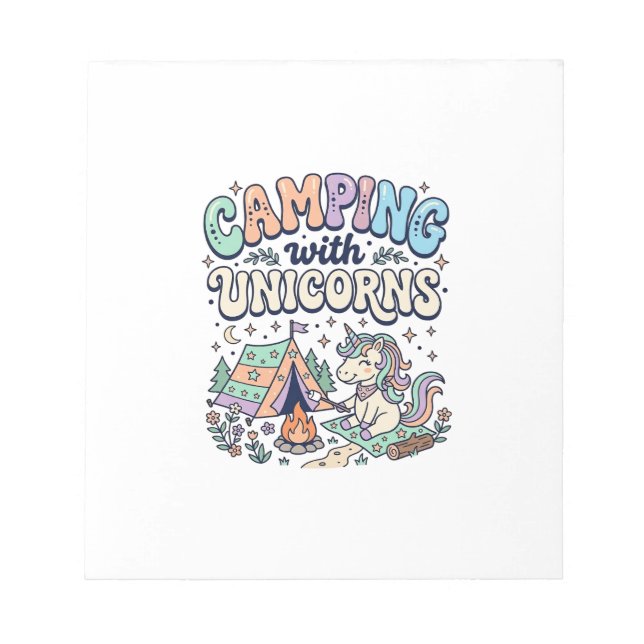 Unicorn Camping with Unicorns Kawaii Sticker and S Notepad (Front)