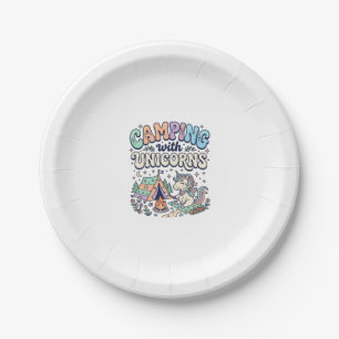 Unicorn Camping with Unicorns Kawaii Sticker and S Paper Plate