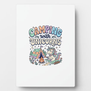 Unicorn Camping with Unicorns Kawaii Sticker and S Plaque
