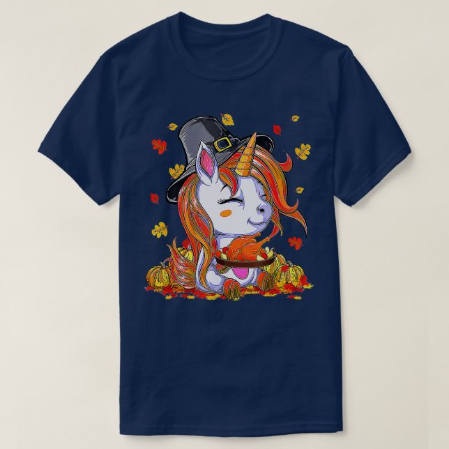 Unicorn Candy Corn Fall Little Girl Happy Thanksgi T-Shirt (Design Front)