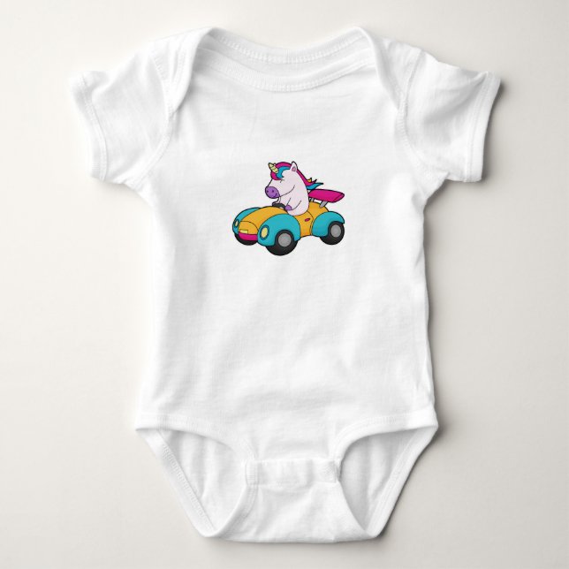 Unicorn Car Baby Bodysuit (Front)