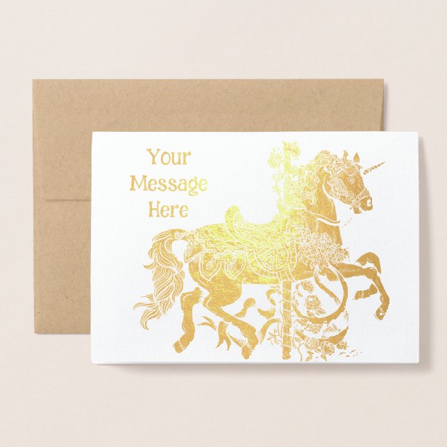 Unicorn Carousel Horse Foil Card (Front With Envelope)