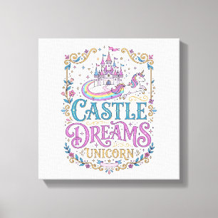 Unicorn Castle Dreams Unicorn White Background Pri Canvas Print