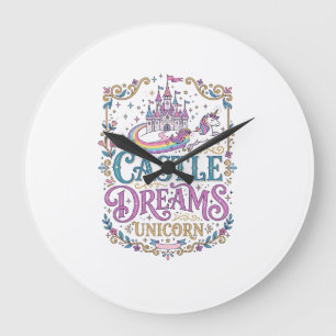 Unicorn Castle Dreams Unicorn White Background Pri Large Clock