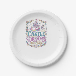 Unicorn Castle Dreams Unicorn White Background Pri Paper Plate