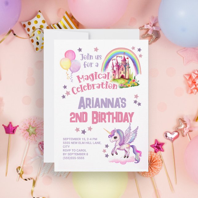 Unicorn Castle Little Girl's 2nd Birthday  Invitation (Creator Uploaded)