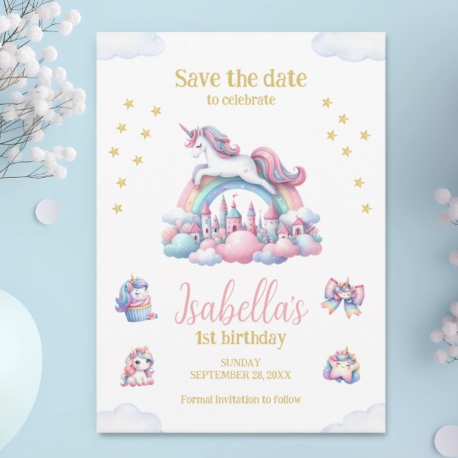 Unicorn Castle Rainbow Magical Birthday Save The Date (Creator Uploaded)