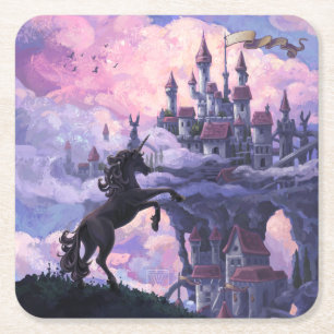 Unicorn Castle Square Paper Coaster