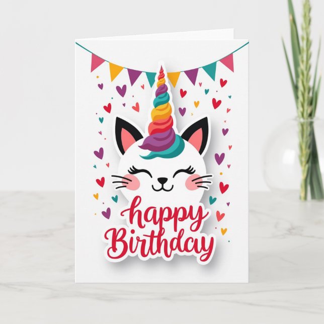Unicorn Cat Birthday Card (Front)
